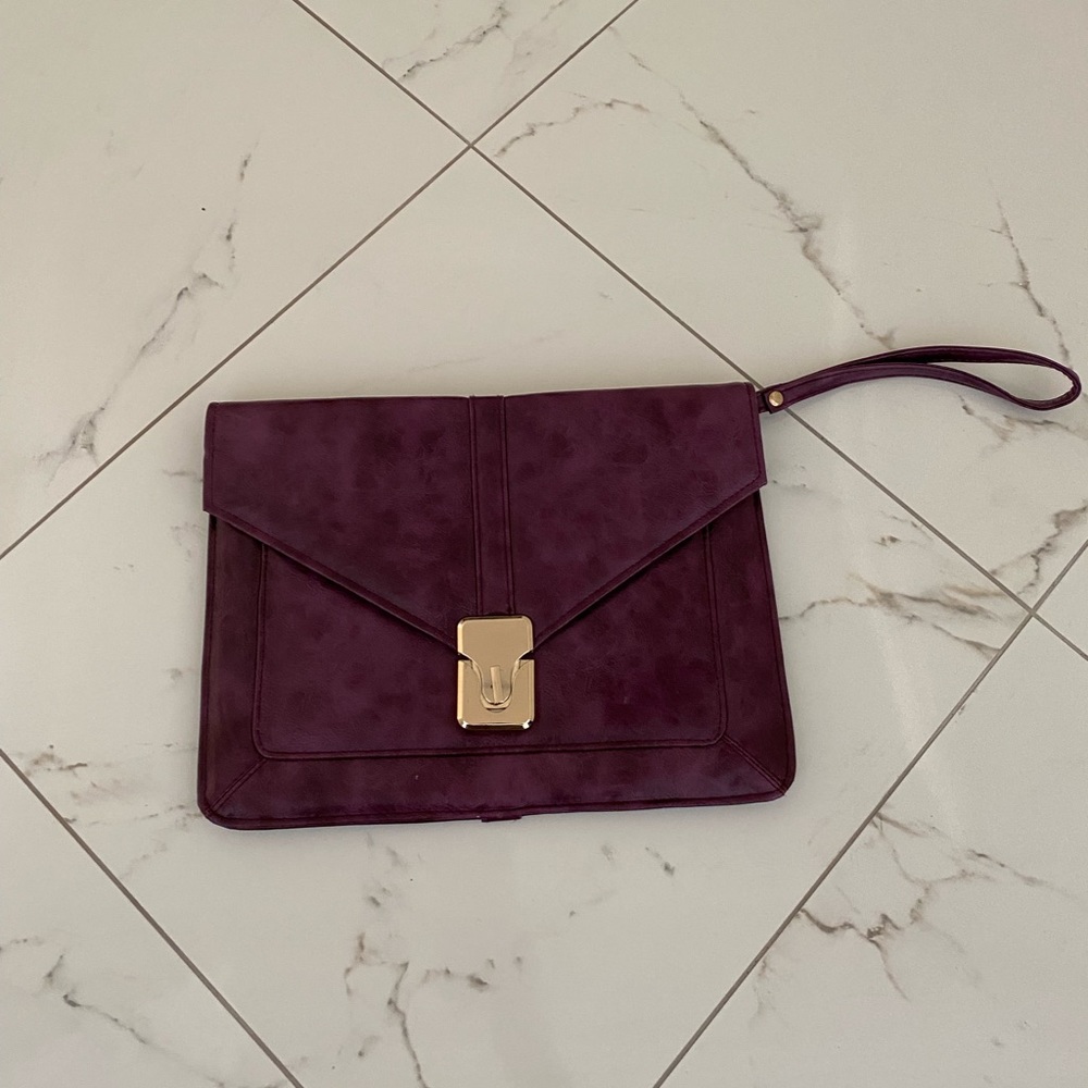 Large eggplant purple envelop clutch